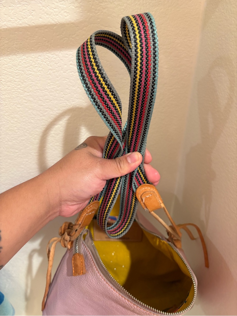 Consuela | Leather Crossbody with Striped Strap - Picture 16 of 17